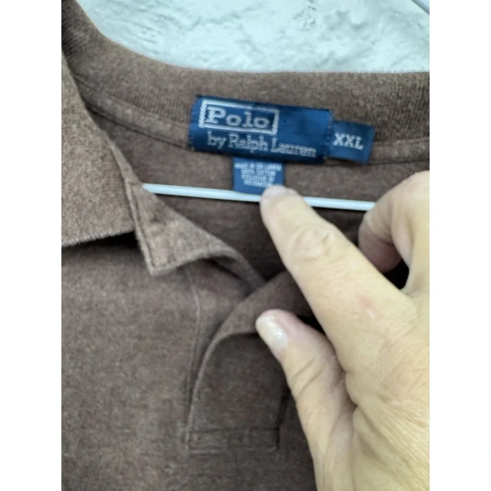 Polo Ralph Lauren Long Sleeve Polo Shirt-100%‎ Pima Cotton-Brown -Men's XXL Soft